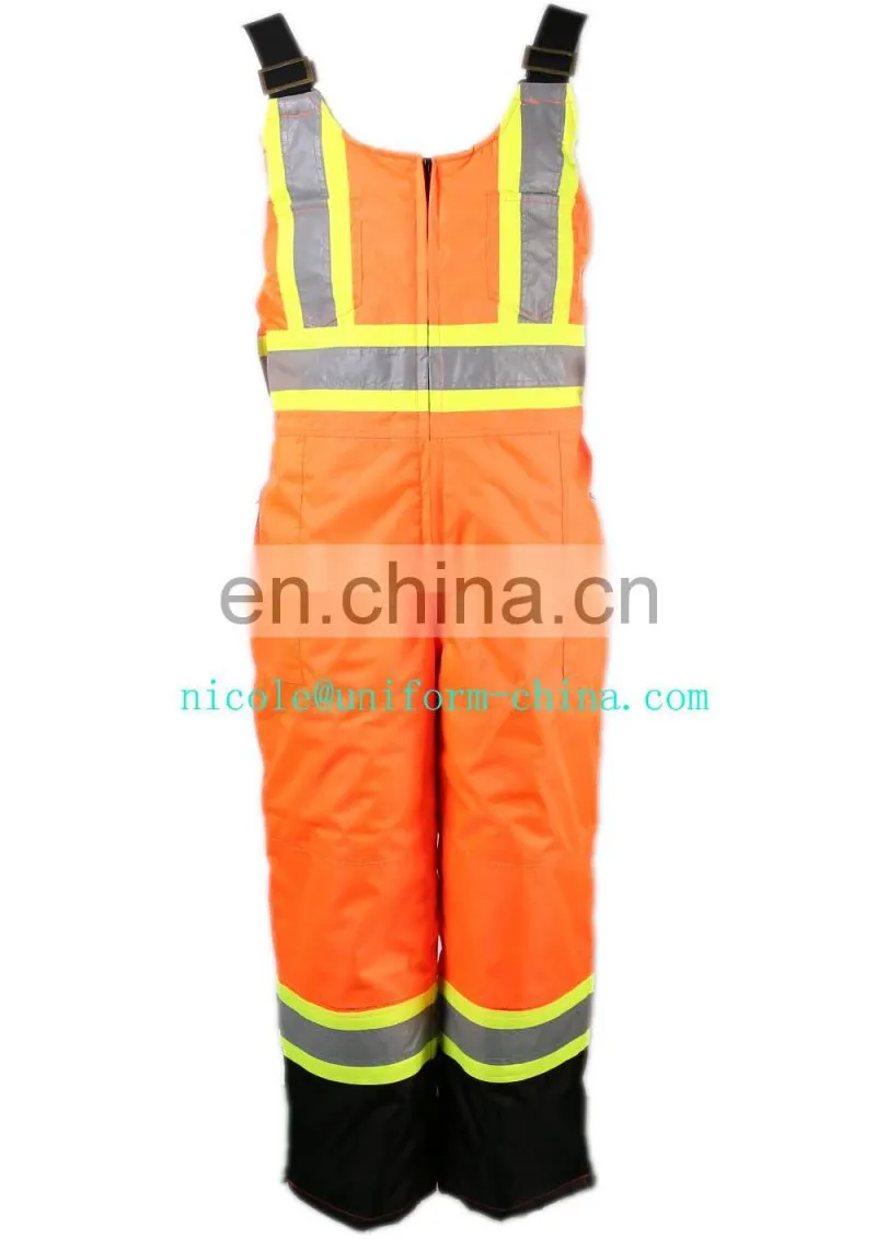 high vislibility orange refelctive winter waterproof thermal work bib overalls pants