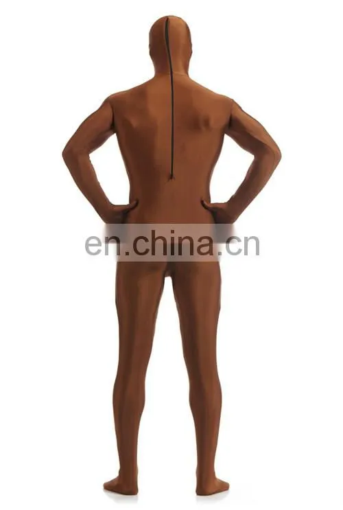 New Unisex Adult Coffee Second Skin Morph Suits Hood Full Body Zentai Costume