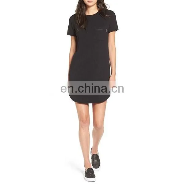 Sweet Black Color Plain T-shirt Dress Crewneck Short Sleeve Casual Women Dresses