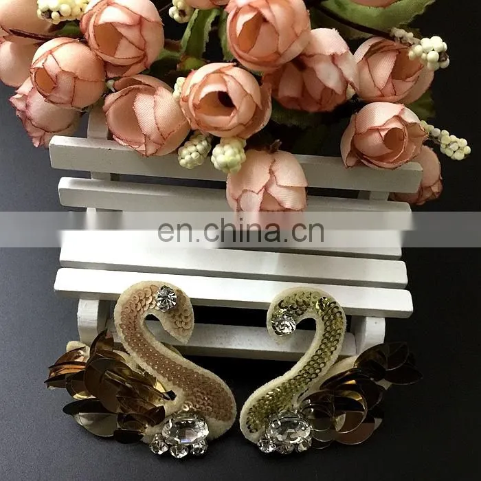 High Grade Handmade Decorative Beaded Rhinestone Sequins Swan Patches for Clothing