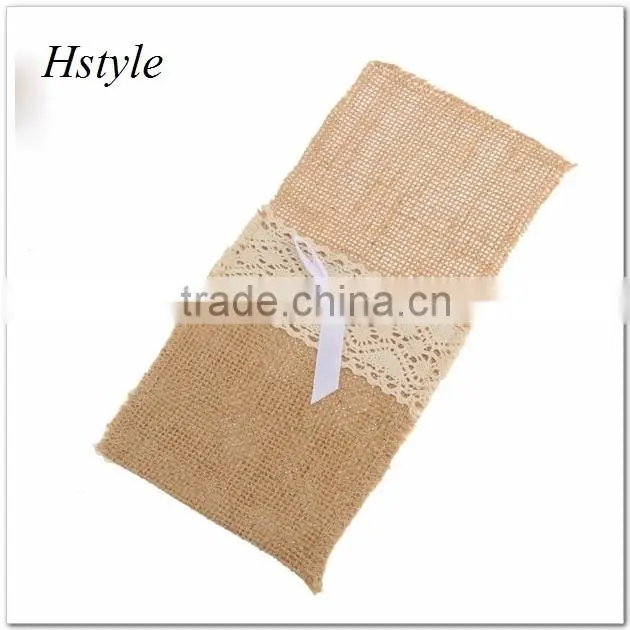 Hessian Burlap Lace Bags Wedding Cutlery Holder Pouch Table Decoration SPT128