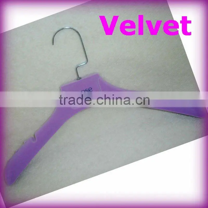 Purple velvet coat hanger for woman clothes with logo