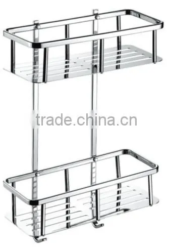 Stainless steel bath corner shelf, stainless steel corner shelf dual tier corner rack with hooks, 721-2