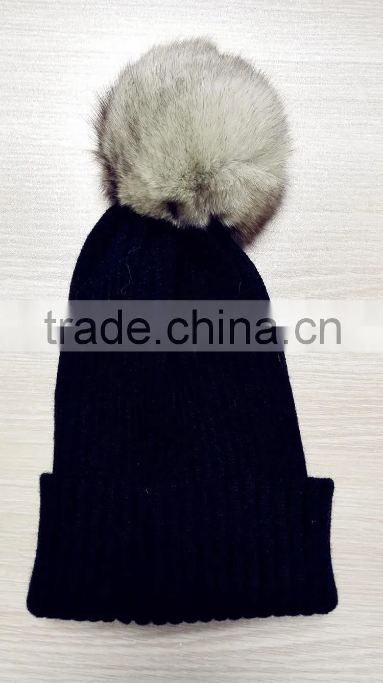 2016 Winter Newest High Quality Knitted 100% Real Racoon Fur Pompom Hat and Scarf Set
