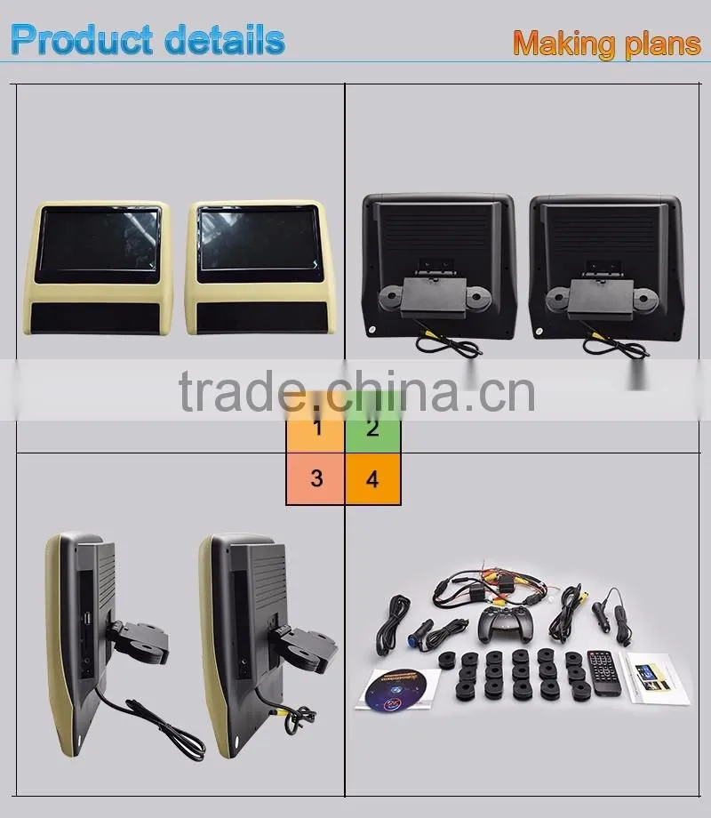 9"Headrest DVD with USB port ,SD slot,Wireless games,without pillow,auto monitor