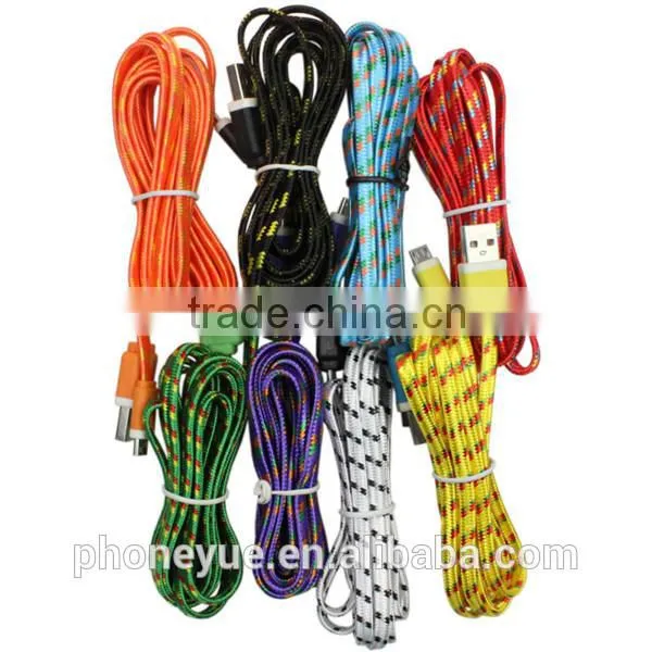 hot selling whole mix three colors micro braided usb charging cable