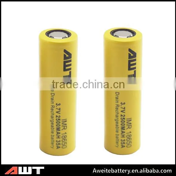 OEM accepted AWT 18650 2500mah 35A 3.7v sub ohm kit battery segway High capacity camera battery