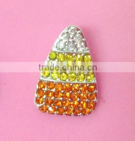 Stock Halloween 24*16mm candy corn rhinestone button with slider(BTN-5490)
