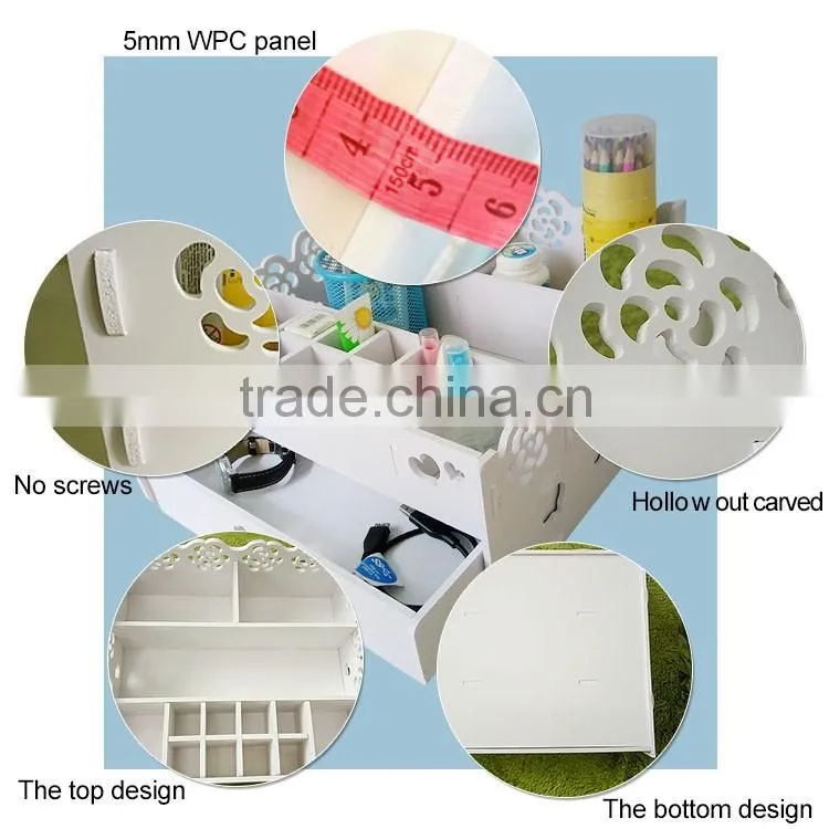 White Cosmetic Wooden Box With Drawer For Girls Design Wholesale Carved Boxes
