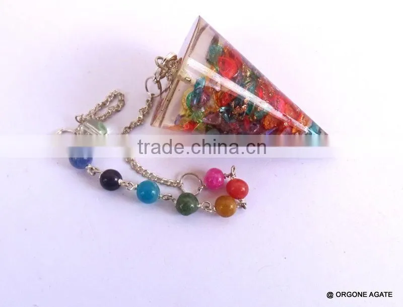 Orgonite Mix Onyx Stone Smooth Pendulum With Chakra Chain