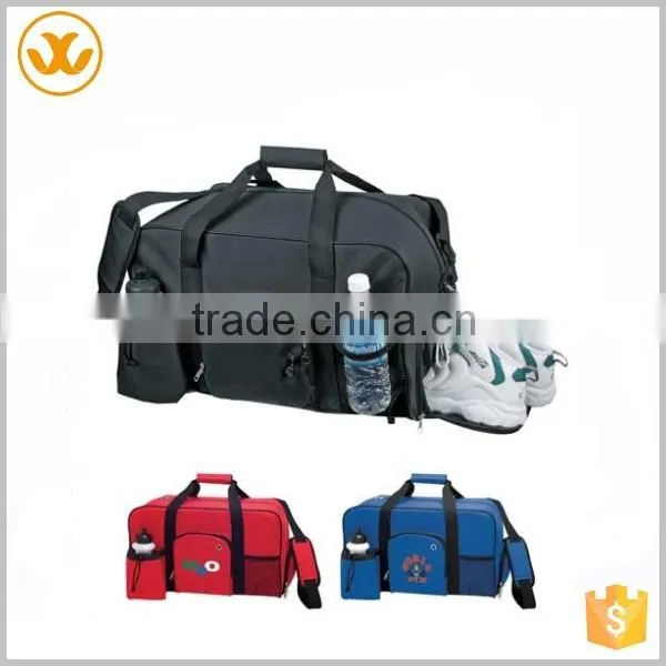 Canvas Weekender Sport Duffel Bag With Shoes Compartment and Water Bottle Holder