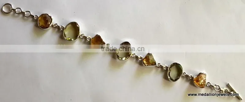 Citrine & Dark Green Kyanite Rough Bracelet, Vermeil 925 Sterling Silver Bracelet, Designer Gold Plated Jewelry