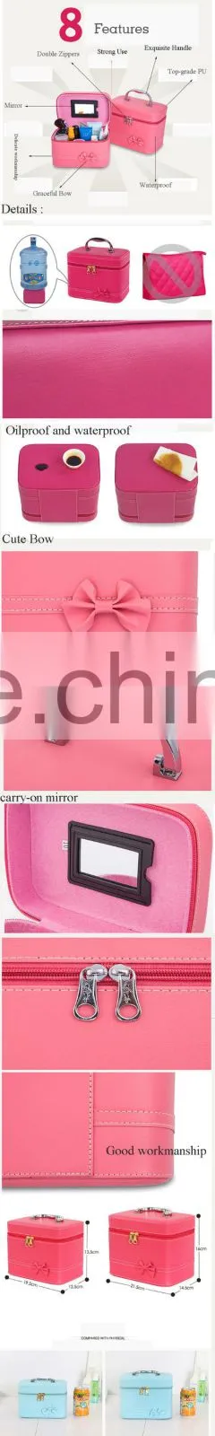 2016 Beauty Cosmetic Bag Traveling Cosmetic Handle Box with Mirror inside