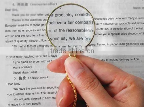 Decorative Gold 5X Magnifying Glass Pendant Necklace Magnifier