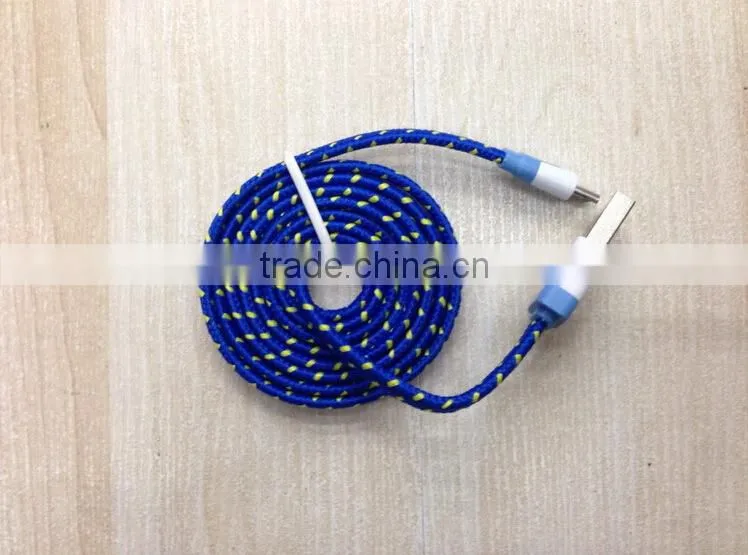 Colorful Braided Woven Fabric 6 feet Flat Rope Micro USB Cable for HTC, Samsung, Motorola, LG, Nokia, Sony Erricsson. etc.