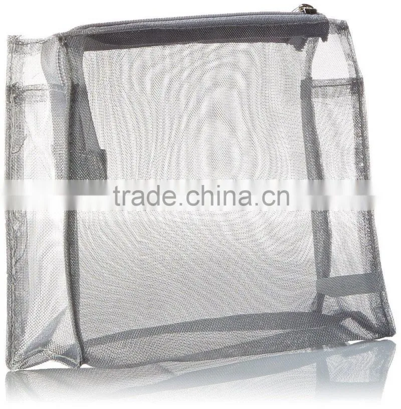3 Piece Sets Silver Mesh Cosmetic Bag