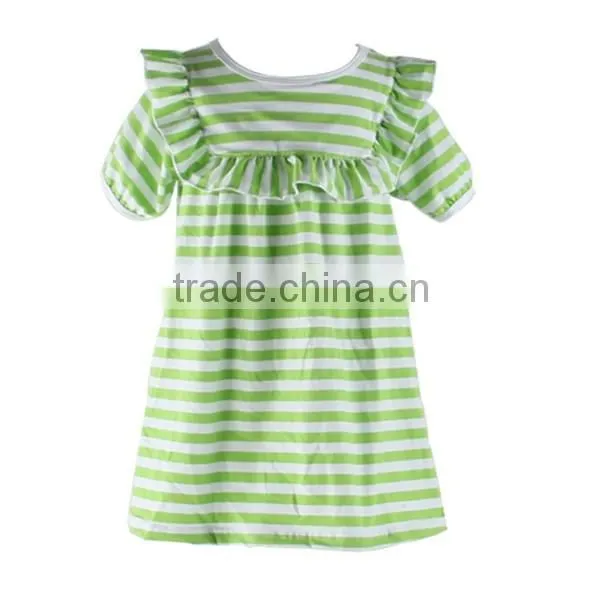 Wholesale little baby girls princess fashion dress short sleeves ruffle stripe cotton baby girls dress