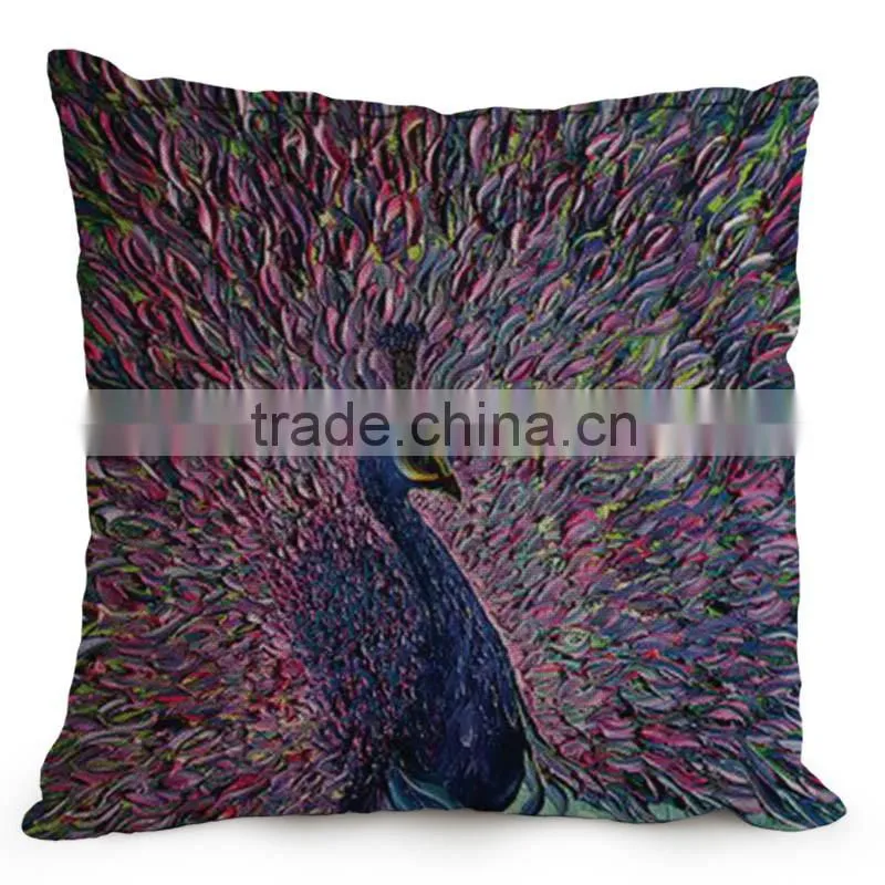 45*45cm Real High Qulity Peacock Sofe Cushion Covers Decorative Vintage Blue Linen Square Cushion Cover 18" Christmas Gift