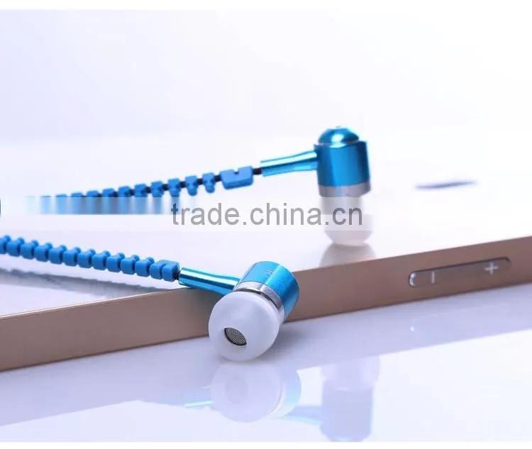 newest design hot selling zipper headphones zipper earphone for mobile phone