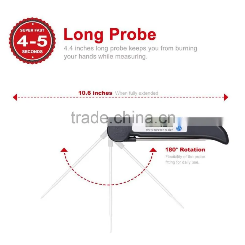 Long Probe LCD Screen Digital Stainless Baby Milk BBQ Meat Cooking Thermometer with Instant Read