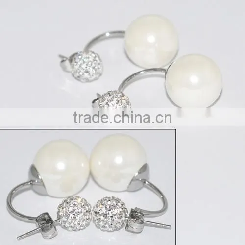 Fashion Stainless Steel Pearl Earring with Diamond Jewellery