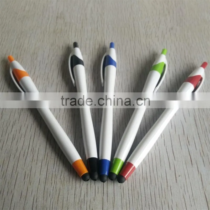 White barrel promotional ballpen with stylus touch