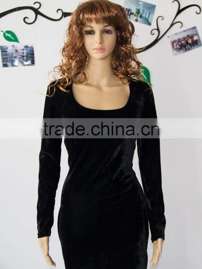 2015 Newest arrival long sleeve velvet dress fashion lady 3xl plus size dress