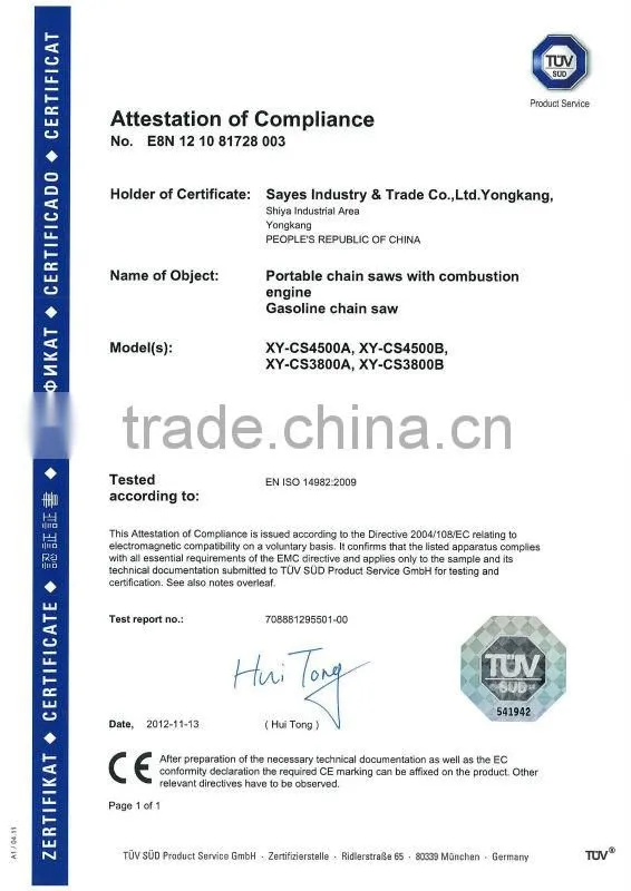 normal starter 45cc chain saw machine with GS approved