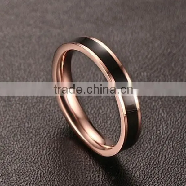 2016 Wholesale Korean White/Black Epoxy Rose Gold Plated Stainless Steel Ring