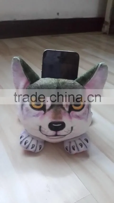 3 D plush wolf cellphone seat plush toy wolf shaped mobile phone holder plush material animal wolf shaped mobile seat holder