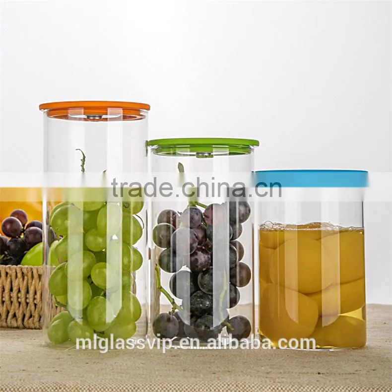 Borosilicate glass jars with wood lid with vacuum pump QM3369
