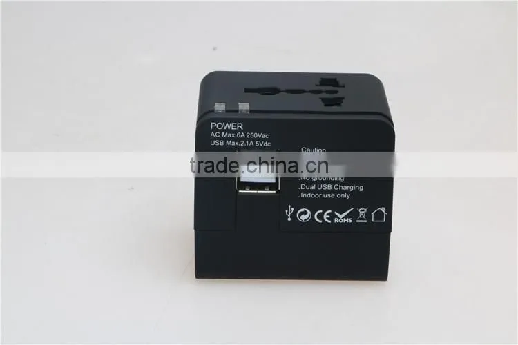 All in One World Wide Universal AC Adapter Travel Wall Adapter (US / UK / EU / AU) with Dual USB Ports of 2100MA