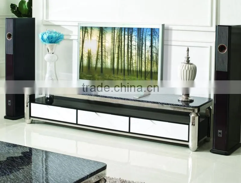 Fashion and modern design for home furniture design stainless steel+marble top+MDF covered with crocodile leatherTV stand E362