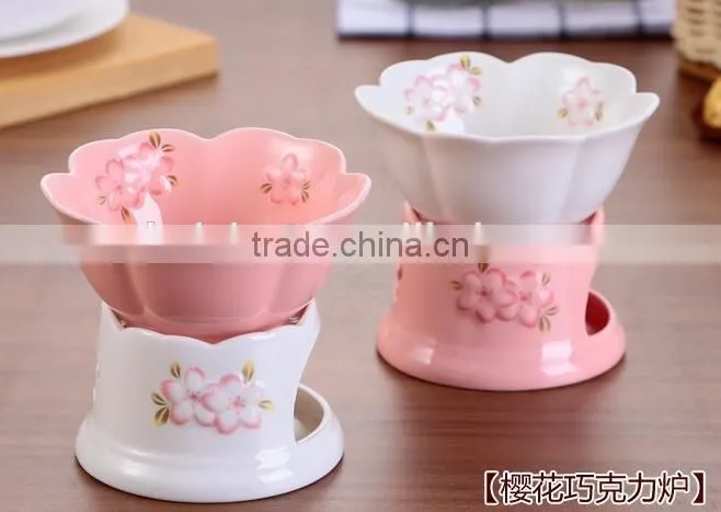 CY160 Chocolate Fountain High Temperature Resistant Ceramic Chocolate Waterfall Mini Fondue Fountain Pink Bakeware Gift Set