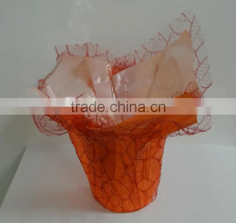 Decorative pot covers/bopp pearlized film pot cover with mesh/garden flower pot