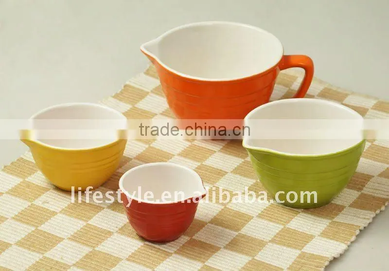 3Pcs Stoneware Mixing Bowl, Embossed