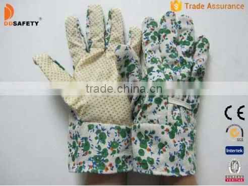Yellow Dots On Palm Flower Design Back Band Cuff Garden Working Gloves