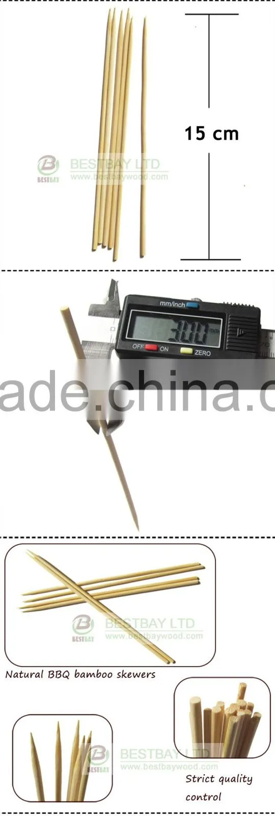2.0mm to 4.0mm Diameter bamboo skewer barbecue round bamboo sticks