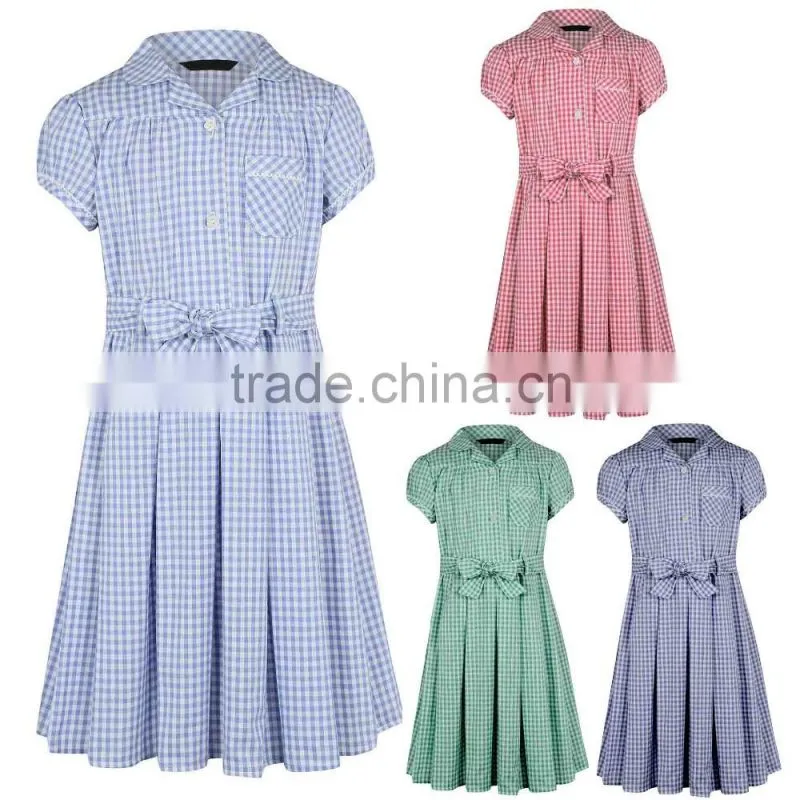 wholesale bulk printed fitted Girls School Gingham Dress colours kids primary high school uniforms design with pictures