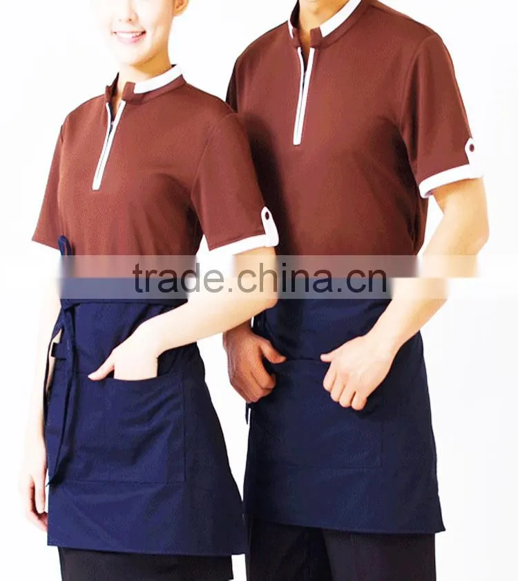 2016 new design OEM hotel restaurant unisex short sleeve staff uniform hot sale