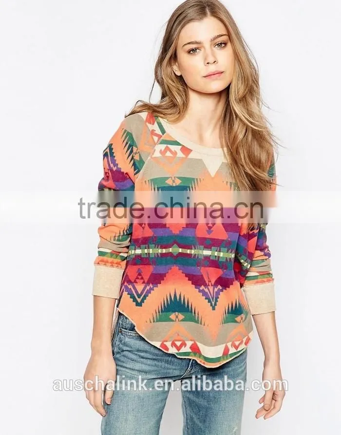 2016 hot sale lady 100%cotton all over printed sweatshirt