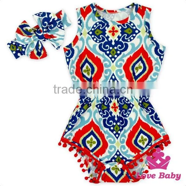 2LLY-090 Lovebaby punjabi designer suits boutique printed animals with bow accessory pom pom jumpsuits for 0-2t baby