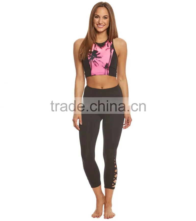 2017 ladies Custom design sublimation printed private label crop top Cutout Yoga Sports Bra wholesale