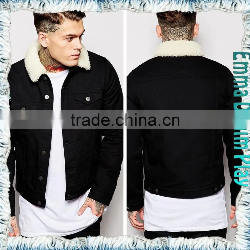 2015 New Male Winter Black Cotton Denim Bomber Fleece Coats