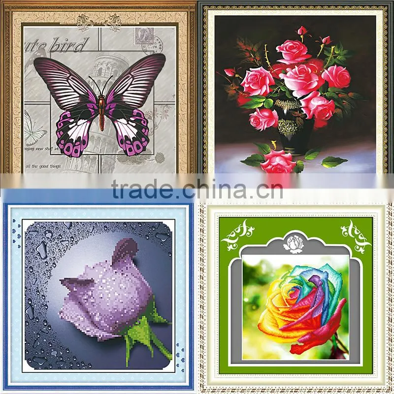 Custom Handmade Red Flower Pattern Embroidery Diamond Painting Cross Stitch Fabric Kit