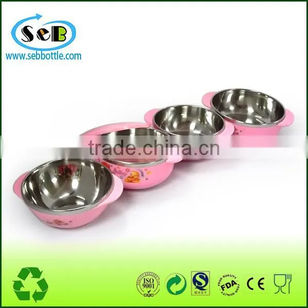 2015 100% Food grade children lunch box stainless steel inner and plastic heat resistant outer , kids luch container