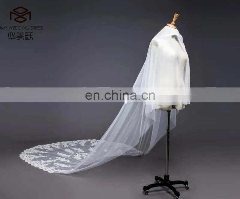 long Ivory Lace Trim Wedding Veils 2017 white Bridal Veils Wedding Accessories