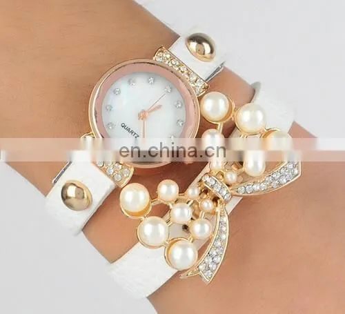European fashion ladies bracelet watch bowknot retro winding watch butterfly pearl bracelet watches
