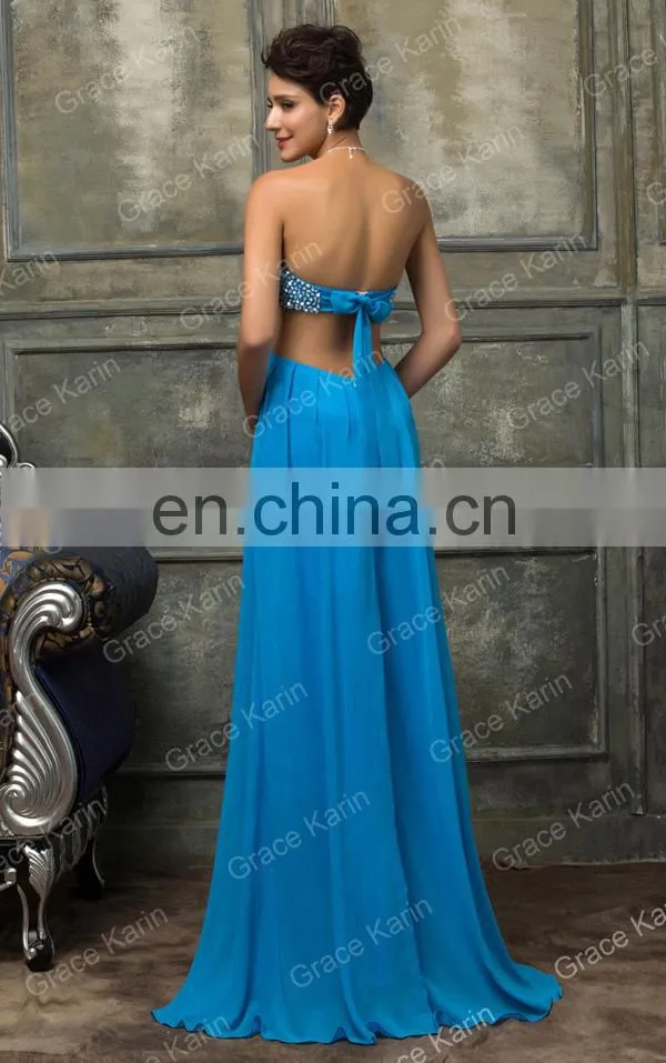 Grace Karin Sexy Beaded Backless Chiffon Ladies Long Evening Party Wear Gowns CL3437-2