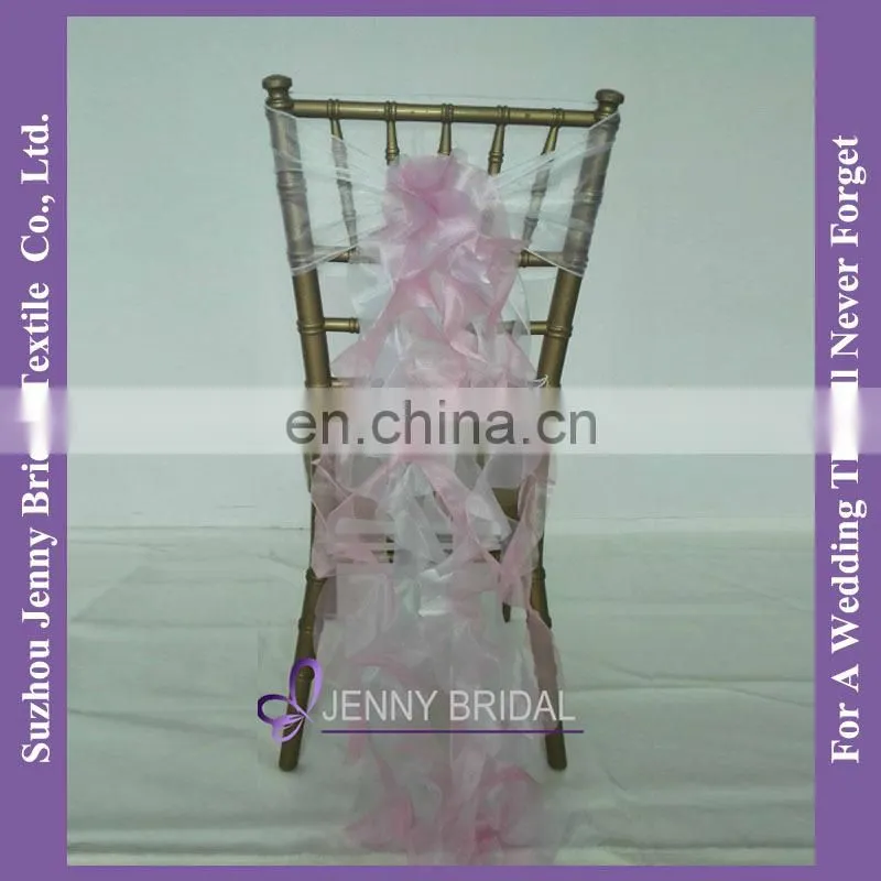 C303A Jenny Bridal Pink Blush Organza Chair Cover Ruffle Chair Sash
